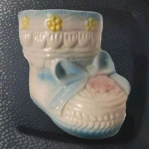Vintage Relpo Baby Bootie Planter Vase Trinket Decor Porcelain White Multi T820